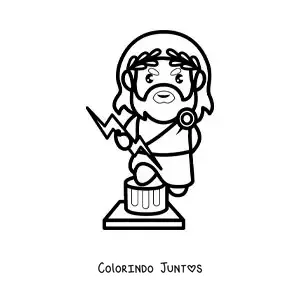 Desenho para colorir do deus Zeus kawaii animado com um raio