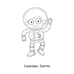 Desenho para colorir de um menino astronauta acenando
