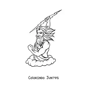Desenho para colorir do deus grego Zeus lançando um raio no céu