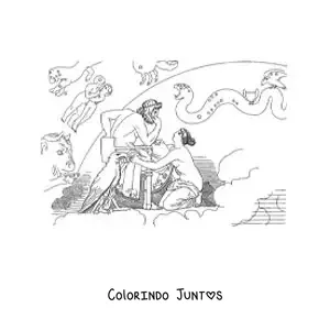 Desenho para colorir de Tétis e Zeus em seu trono