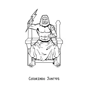 Desenho para colorir do deus Zeus lançando um raio em seu trono