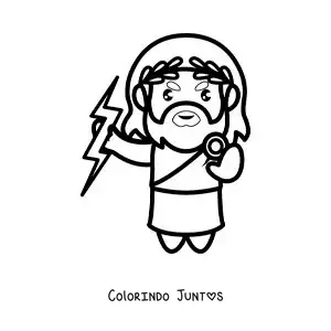 Desenho para colorir do deus da mitologia grega Zeus kawaii com um raio