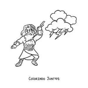 Desenho para colorir de Zeus o deus grego animado lançando raios
