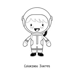 Desenho para colorir de um menino astronauta sorridente animado