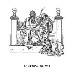 Desenho para colorir de Hades e Perséfone no submundo com Cérbero