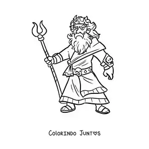 Desenho para colorir do deus grego do submundo Hades animado com seu bidente