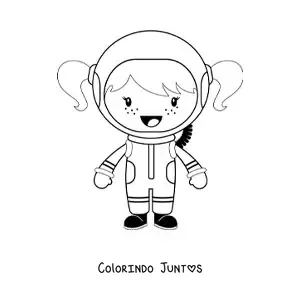 Desenho para colorir de uma menina astronauta sorridente animada