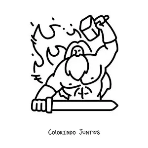 Desenho para colorir de Hefesto animado forjando uma espada em sua forja