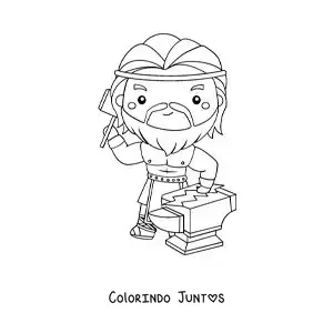 Desenho para colorir do deus grego Hefesto animado kawaii forjando um raio