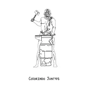 Desenho para colorir do deus Hefesto realista forjando uma espada