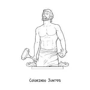 Desenho para colorir de Hefesto o deus grego realista com seu martelo