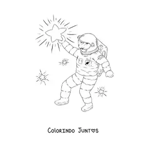Desenho para colorir de um astronauta alcançando uma estrela com o braço
