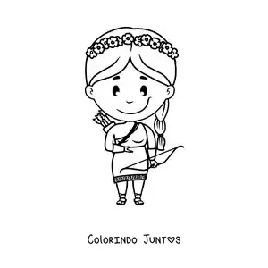 Desenho para colorir da deusa Ártemis animada kawaii