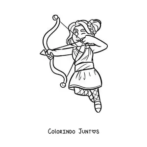 Desenho para colorir da deusa Ártemis animada disparando uma flecha