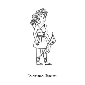 Desenho para colorir de Ártemis animada com seu arco e flechas