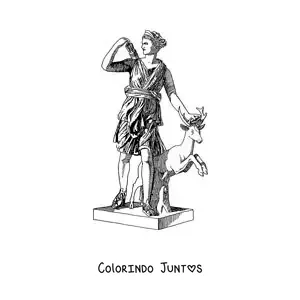 Desenho para colorir de estátua de Ártemis e um cervo