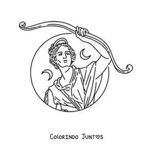 Desenho para colorir da deusa Diana com seu arco
