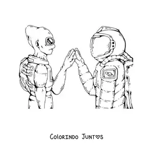 Desenho para colorir de um astronauta e um alienígena