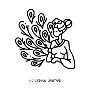 Desenho para colorir da deusa grega Hera com penas de pavão