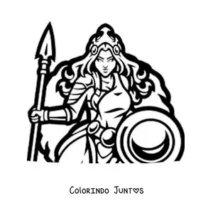 Desenho para colorir de Atena com seu escudo e armadura