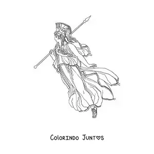 Desenho para colorir da deusa Atena realista com sua lança e seu capacete