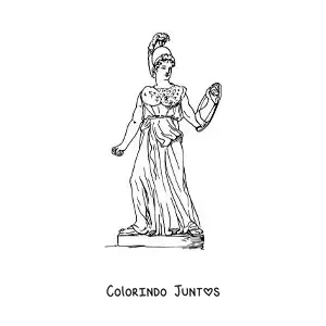 Desenho para colorir de estátua da deusa grega Atena realista com seu escudo
