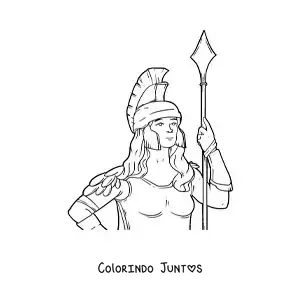 Desenho para colorir de Atena com seu capacete e sua lança em um estilo realista