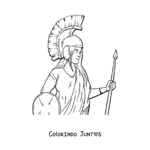 Desenho para colorir de Atena com seu capacete e seu escudo em um estilo realista