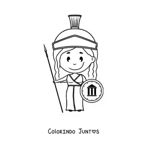 Desenho para colorir de Atena e sua lança em um estilo kawaii animado