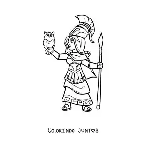 Desenho para colorir de Atena a deusa da sabedoria animada com sua coruja