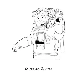 Desenho para colorir de um astronauta realista acenando