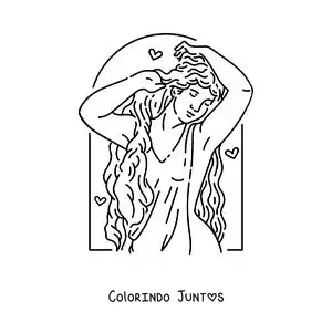 Desenho para colorir da deusa grega Afrodite penteando seu cabelo