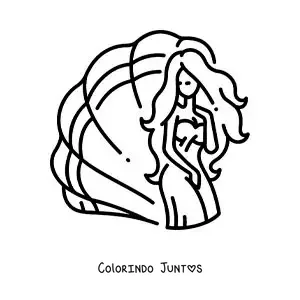 Desenho para colorir de Afrodite a deusa grega animada com uma concha de vieira