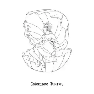 Desenho para colorir de Afrodite a deusa sentada em uma concha do mar
