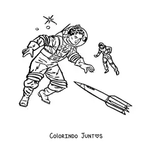 Desenho para colorir de dois astronautas flutuando no espaço