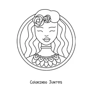 Desenho para colorir do rosto animado de Afrodite a deusa da beleza
