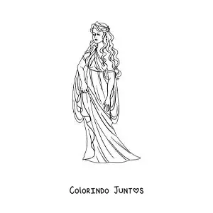 Desenho para colorir de Afrodite a deusa do amor animada com sua túnica