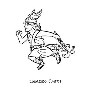 Desenho para colorir do deus Hermes animado kawaii voando com suas sandálias aladas