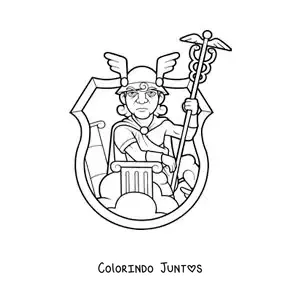 Desenho para colorir de uma caricatura de Hermes o mensageiro com seu capacete