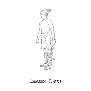 Desenho para colorir de Hermes realista com seu capacete alado e seu bastão