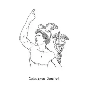 Desenho para colorir de estátua realista de Hermes com seu capacete e seu bastão