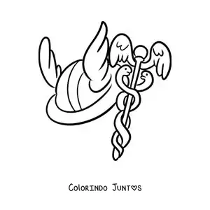 Desenho para colorir do capacete alado de Hermes e o caduceu