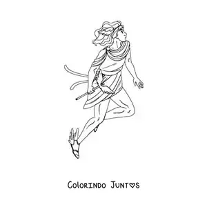 Desenho para colorir do deus grego Hermes animado voando com seus sapatos alados