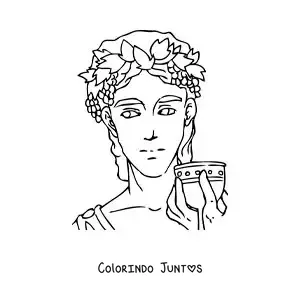 Desenho para colorir do deus Dionísio estilo anime tomando uma taça de vinho