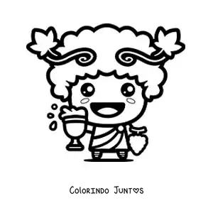 Desenho para colorir de Dionísio kawaii com uma taça de vinho