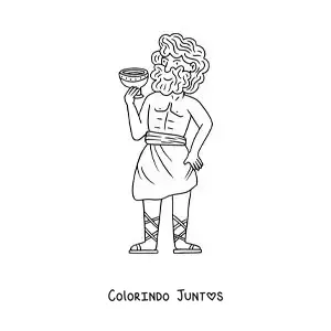 Desenho para colorir de Dionísio animado bebendo uma taça de vinho