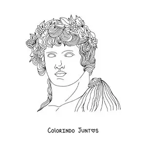 Desenho para colorir de estátua do rosto de Dionísio com sua coroa de folhas
