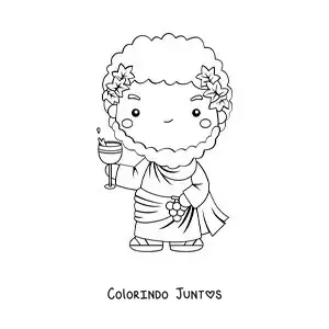 Desenho para colorir do deus do vinho Dionísio animado kawaii tomando vinho