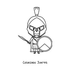 Desenho para colorir do deus grego Ares kawaii animado com seu capacete