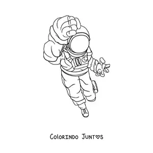 Desenho para colorir de um astronauta com roupa espacial em pose de luta
